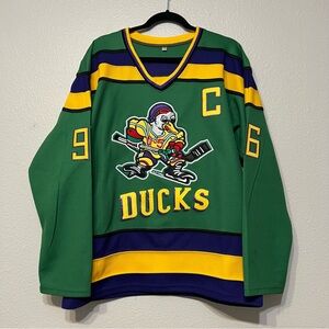 Mighty Ducks Charlie Conway #96 Hockey Jersey Stitched Green Long Sleeve Mens S